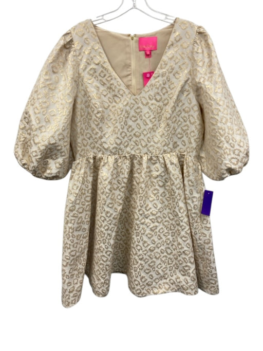 Lilly Pulitzer Size 16 Cream & Gold Polyester Blend Shimmer Leopard Print Dress Cream & Gold / 16