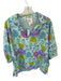Emily McCarthy Size L Aqua & Multi Rayon Blend 3/4 Balloon Sleeve Botanical Top Aqua & Multi / L