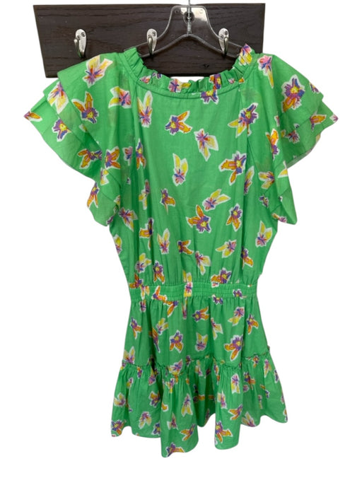 Alivia Size M Green & Yellow Cotton Short Sleeve Flowers Elastic Waist Dress Green & Yellow / M