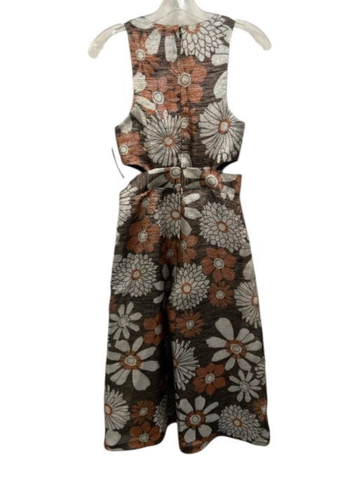 Julie Brown Size 2 Brown, Silver & Black Sleeveless Floral Wide Leg Jumpsuit Brown, Silver & Black / 2