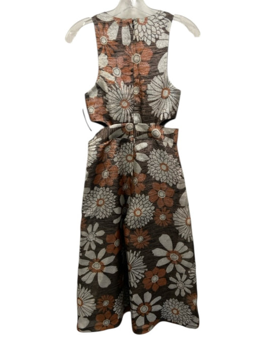 Julie Brown Size 2 Brown, Silver & Black Sleeveless Floral Wide Leg Jumpsuit Brown, Silver & Black / 2