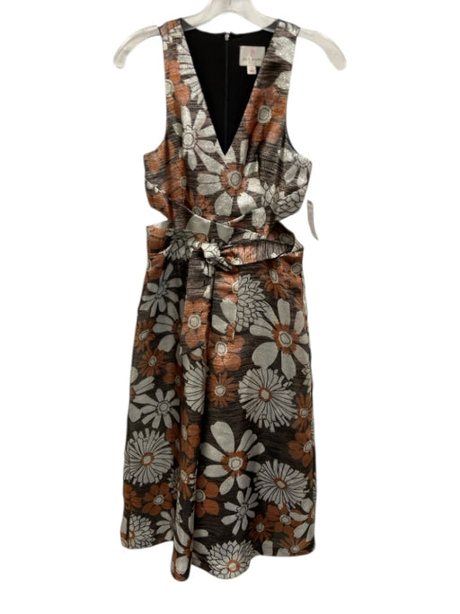 Julie Brown Size 2 Brown, Silver & Black Sleeveless Floral Wide Leg Jumpsuit Brown, Silver & Black / 2