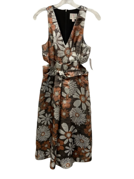 Julie Brown Size 2 Brown, Silver & Black Sleeveless Floral Wide Leg Jumpsuit Brown, Silver & Black / 2