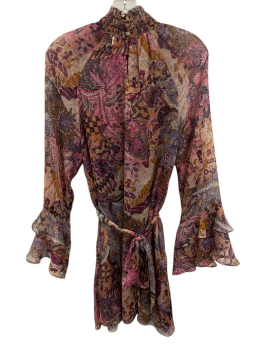 Misa Size XS Pink, Orange, Purple Polyester Long Sleeve Floral Shirred Dress Pink, Orange, Purple / XS