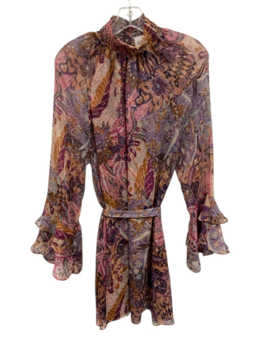 Misa Size XS Pink, Orange, Purple Polyester Long Sleeve Floral Shirred Dress Pink, Orange, Purple / XS