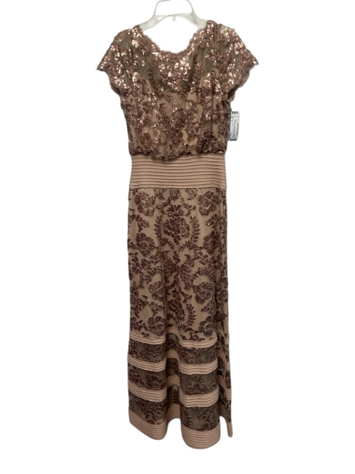 Tadashi Shoji Size 2 Blush Beige Nylon Blend Cap Sleeve Floral Sequin Sheer Gown Blush Beige / 2