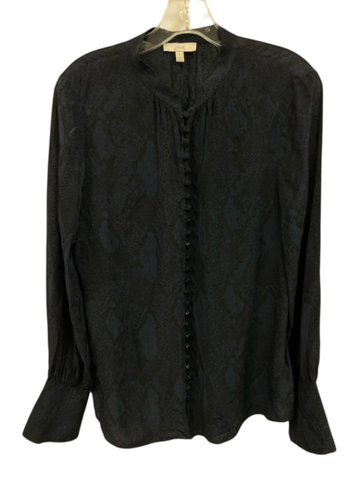 Joie Size Small Navy & Black Viscose Button Front Snake Skin Print Top Navy & Black / Small
