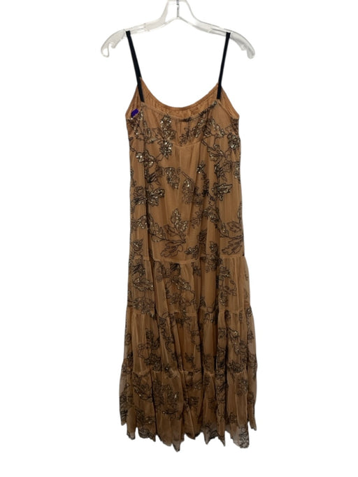 By Anthropologie Size XS Brown, Black & Gold Polyester Embroidered Dress Brown, Black & Gold / XS