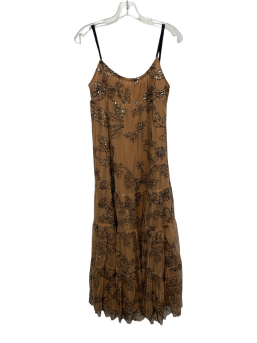 By Anthropologie Size XS Brown, Black & Gold Polyester Embroidered Dress Brown, Black & Gold / XS