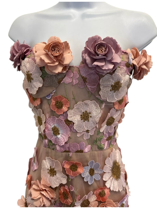 Bronx & Banco Size M Mixed Pinks Viscose Blend Strapless Floral Applique Gown Mixed Pinks / M