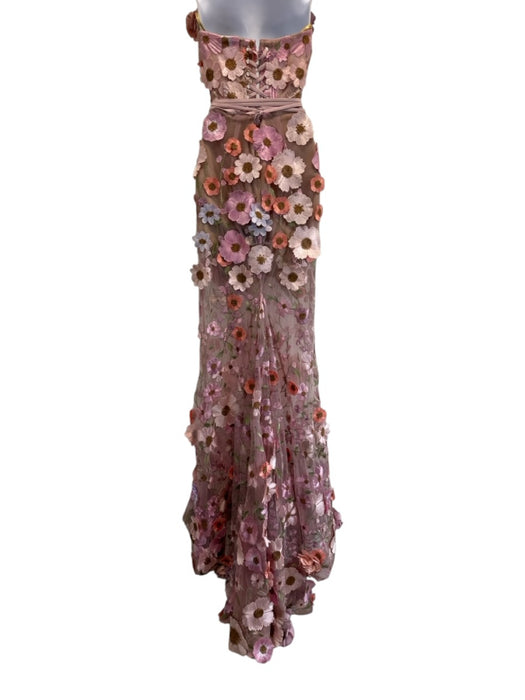 Bronx & Banco Size M Mixed Pinks Viscose Blend Strapless Floral Applique Gown Mixed Pinks / M