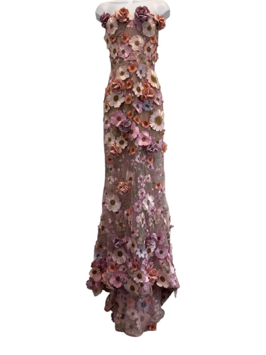 Bronx & Banco Size M Mixed Pinks Viscose Blend Strapless Floral Applique Gown Mixed Pinks / M