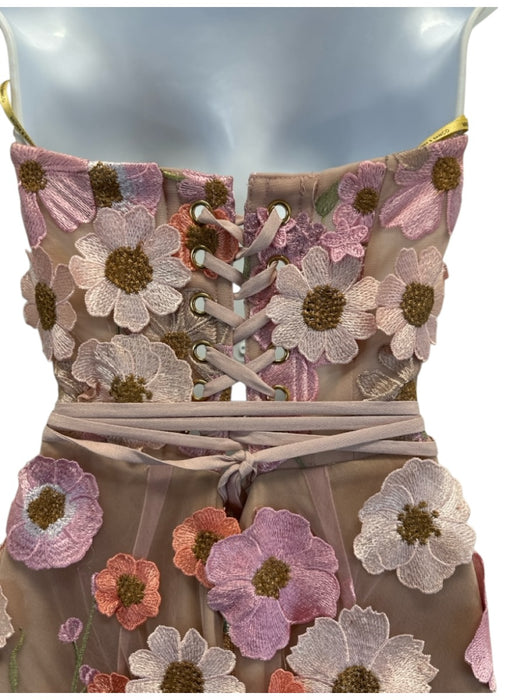 Bronx & Banco Size M Mixed Pinks Viscose Blend Strapless Floral Applique Gown Mixed Pinks / M