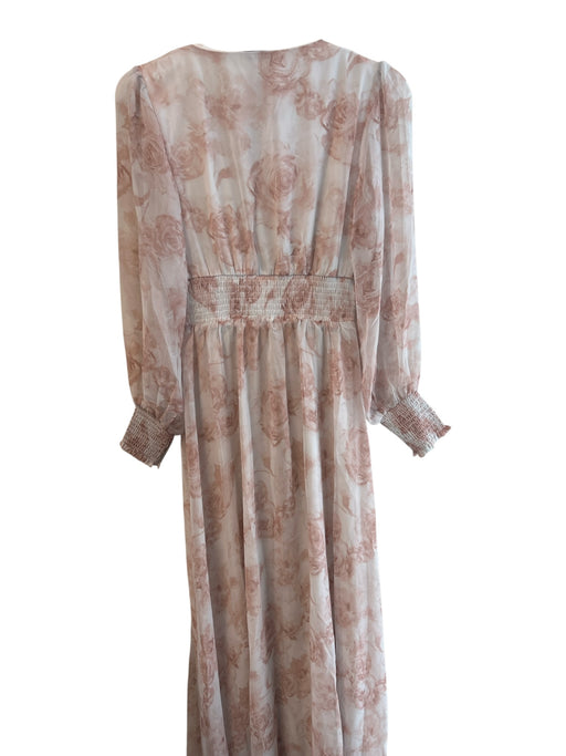 Baltic Born Size S Pink Polyester V Neck Logo Shirred Rose Print Dress Pink / S