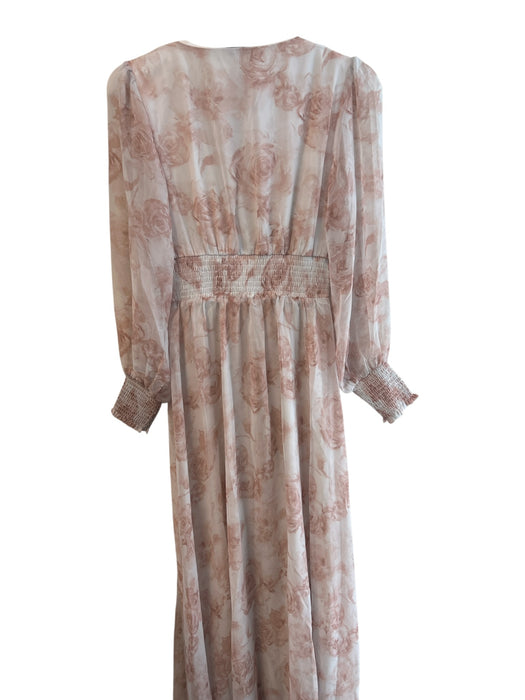 Baltic Born Size S Pink Polyester V Neck Logo Shirred Rose Print Dress Pink / S