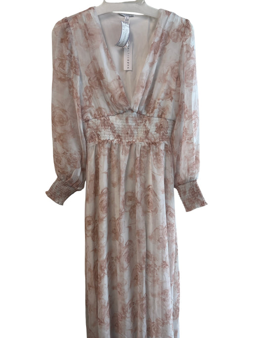 Baltic Born Size S Pink Polyester V Neck Logo Shirred Rose Print Dress Pink / S