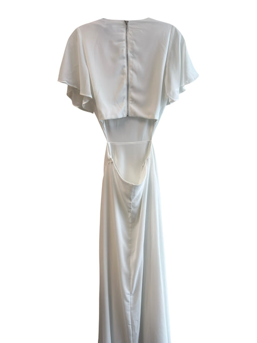 Lulus Size XS White Polyester Round Neck Short Sleeve Open Back Back Zip Gown White / XS