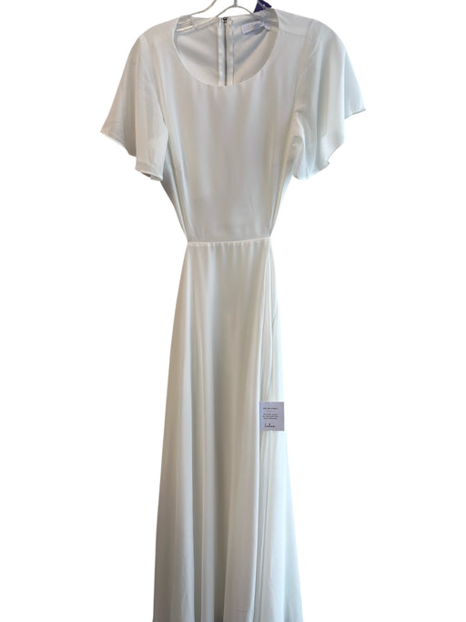 Lulus Size XS White Polyester Round Neck Short Sleeve Open Back Back Zip Gown White / XS