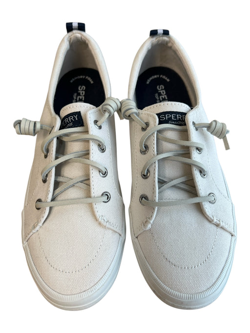 Sperry Shoe Size 7.5 White Canvas Round Almond Toe lace up Low Top Sneaker Shoes White / 7.5