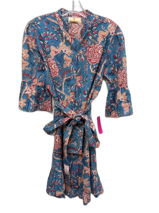 Perry Walker Size 1/S Blue, Pink, Beige Cotton 1/2 Bell Sleeve Buttons Dress Blue, Pink, Beige / 1/S