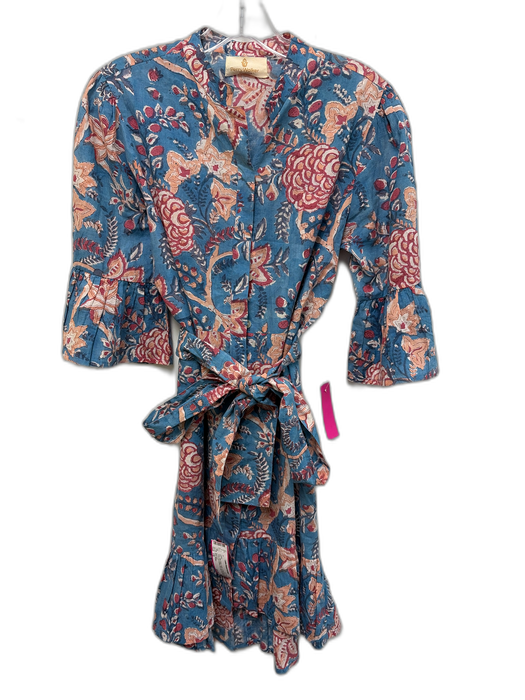 Perry Walker Size 1/S Blue, Pink, Beige Cotton 1/2 Bell Sleeve Buttons Dress Blue, Pink, Beige / 1/S