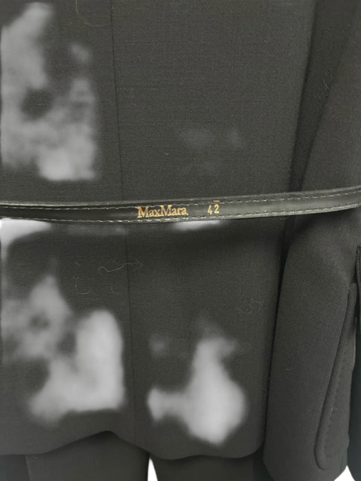 Max Mara Size 8 Black Wool Blend Belt Detail Blazer Side Zip Pant Set Black / 8