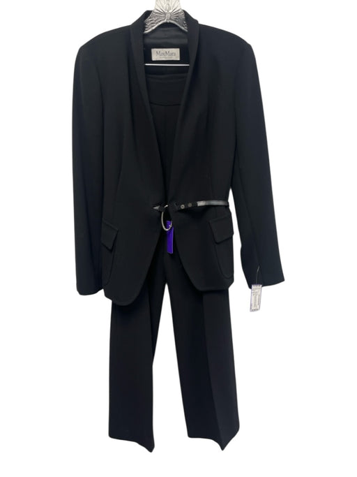 Max Mara Size 8 Black Wool Blend Belt Detail Blazer Side Zip Pant Set Black / 8