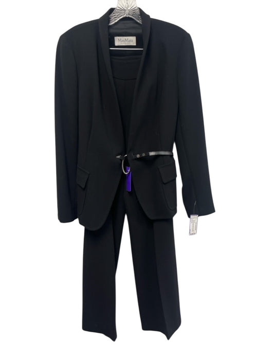Max Mara Size 8 Black Wool Blend Belt Detail Blazer Side Zip Pant Set Black / 8