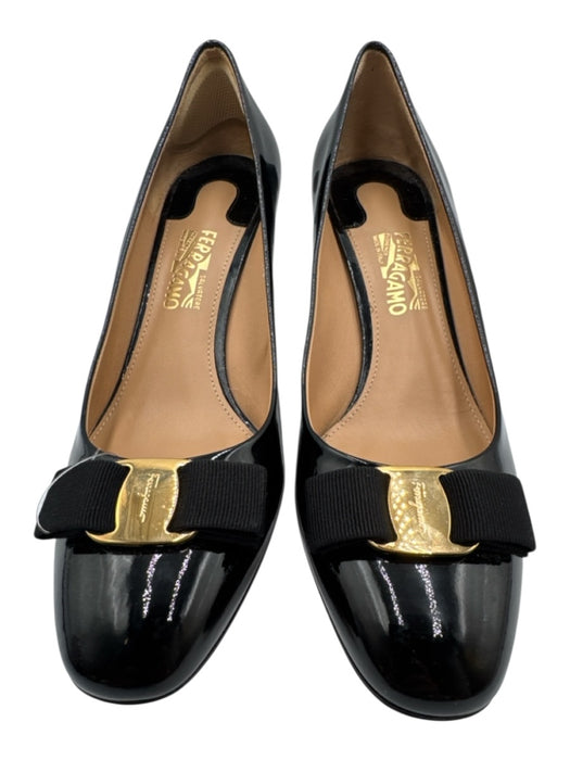 Salvatore Ferragamo Shoe Size 9.5 Black Leather Upper Patent Vara Bow Pumps Black / 9.5
