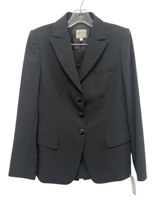 Armani Collezioni Size 6 Black Wool Button Front Blazer Back Zip Skirt Set Black / 6
