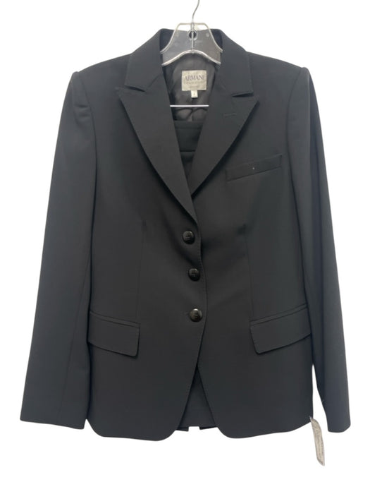 Armani Collezioni Size 6 Black Wool Button Front Blazer Back Zip Skirt Set Black / 6