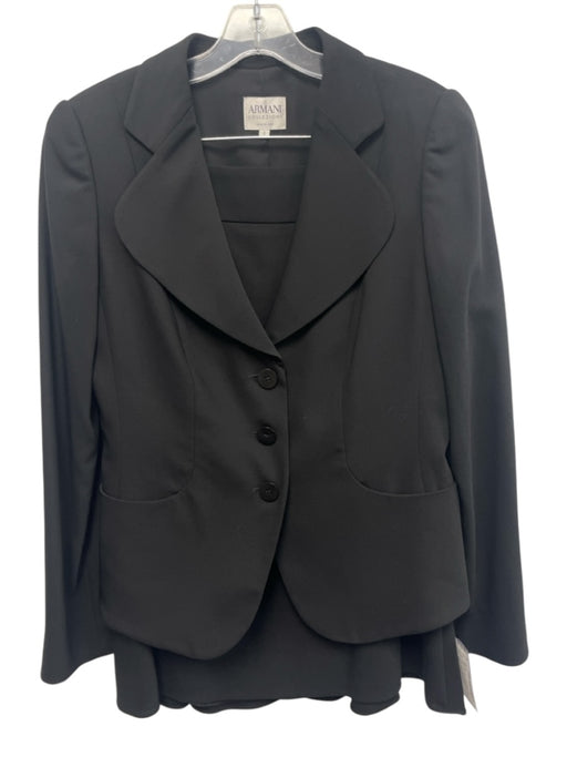 Armani Collezioni Size 8/6 Black Wool Blend Collar Detail Button Front Skirt Set Black / 8/6