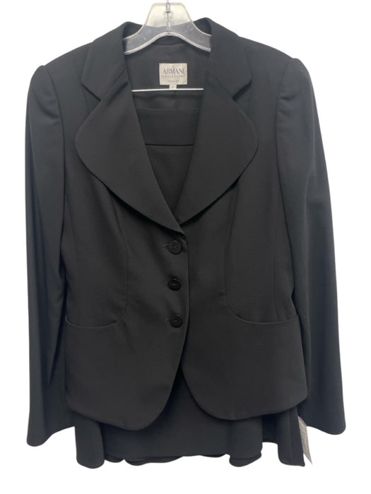 Armani Collezioni Size 8/6 Black Wool Blend Collar Detail Button Front Skirt Set Black / 8/6