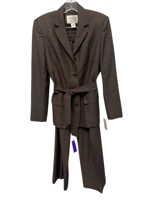 Oscar by Oscar de la Renta Size 6 Brown Wool Blend Button Front Pant Set Brown / 6