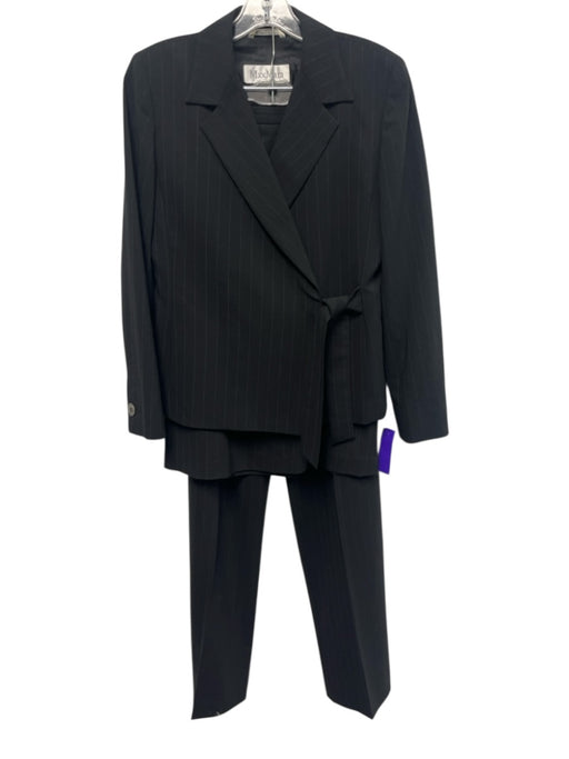 Max Mara Black & Gray Wool Pinstripe 3 Piece Set Blazer Suit Jacket Set Black & Gray / 6