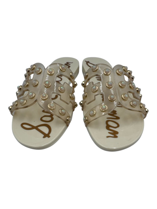 Sam Edelman Shoe Size 8 Cream & Gold Rubber Faux Opal Studded Slide Mule Sandals Cream & Gold / 8