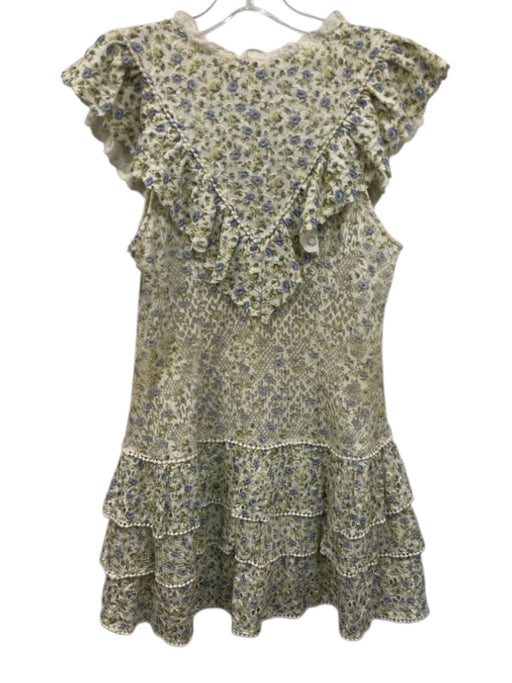 Love Shack Fancy Size 4 Green, Blue, White Cotton & Nylon Floral Print Dress Green, Blue, White / 4