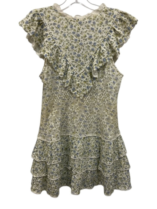 Love Shack Fancy Size 4 Green, Blue, White Cotton & Nylon Floral Print Dress Green, Blue, White / 4