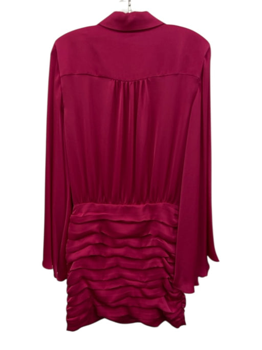 Ramy Brook Size 6 Hot pink Polyester Long Bell Sleeve Buttons Ruched side Dress Hot pink / 6