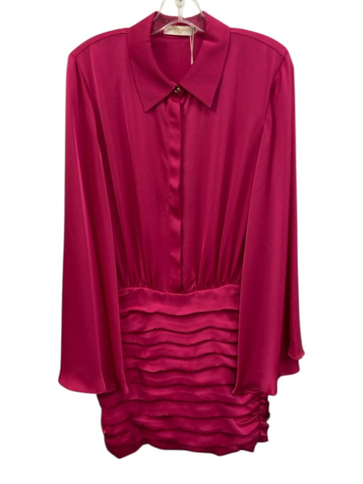 Ramy Brook Size 6 Hot pink Polyester Long Bell Sleeve Buttons Ruched side Dress Hot pink / 6