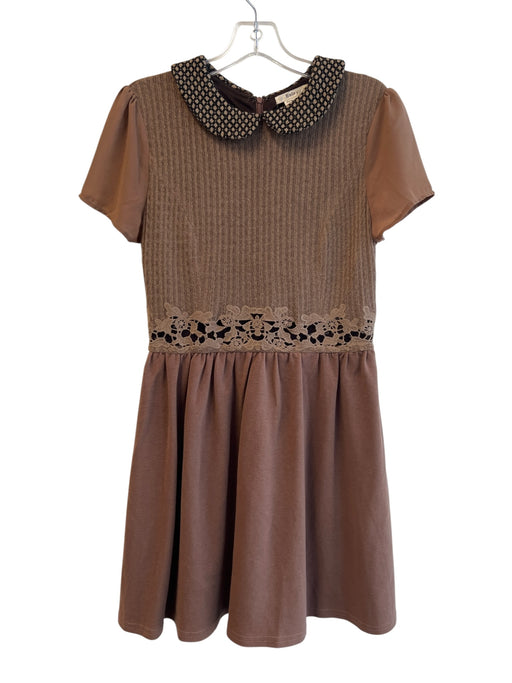 Esley Size Small Brown Polyester & Rayon Round Neck Short Sleeve Collared Dress Brown / Small