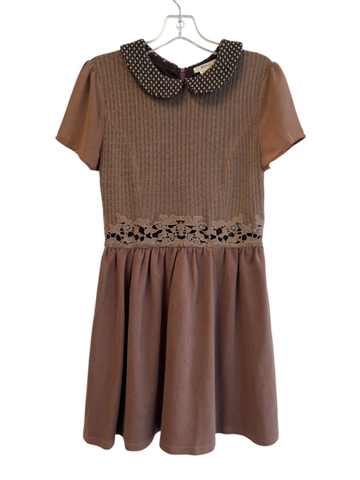 Esley Size Small Brown Polyester & Rayon Round Neck Short Sleeve Collared Dress Brown / Small