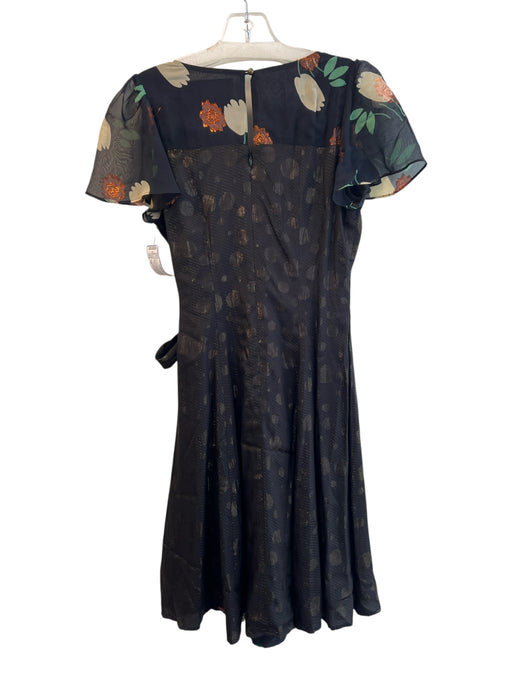Moulinette Soeurs Size 0P Black & Green Viscose V Neck Back Zip Dress Black & Green / 0P