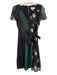 Moulinette Soeurs Size 0P Black & Green Viscose V Neck Back Zip Dress Black & Green / 0P