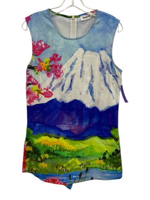 Desigual Size L Blue, Pink, Green Viscose & Polyamide Sleeveless Scenery Dress Blue, Pink, Green / L