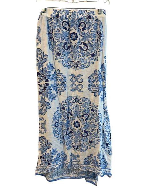 Calypso St. Barth Size S White & Blue Linen & Rayon Side Tie Elastic Waist Skirt White & Blue / S
