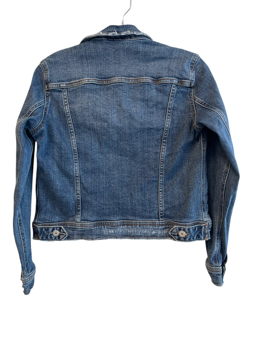 Zara Size S Blue Cotton Denim Long Sleeve Distressed Detail Button Down Jacket Blue / S