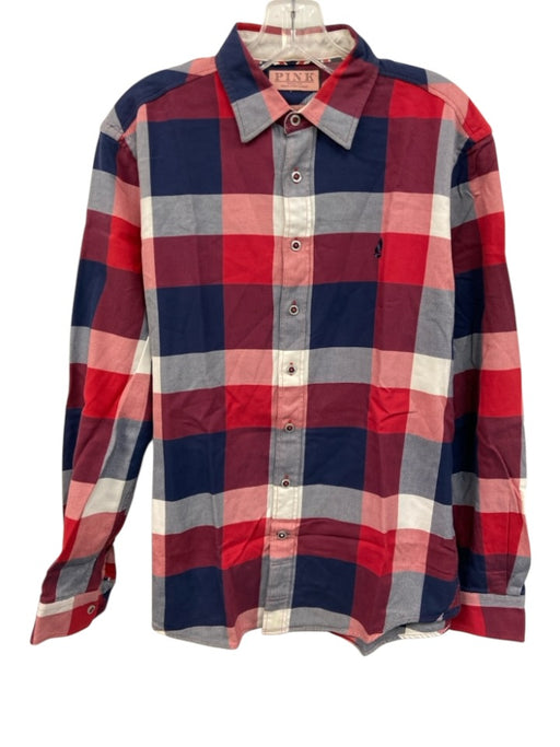 Thomas Pink Size Est M Red, White & Blue Cotton Plaid Men's Long Sleeve Shirt Red, White & Blue / Est M