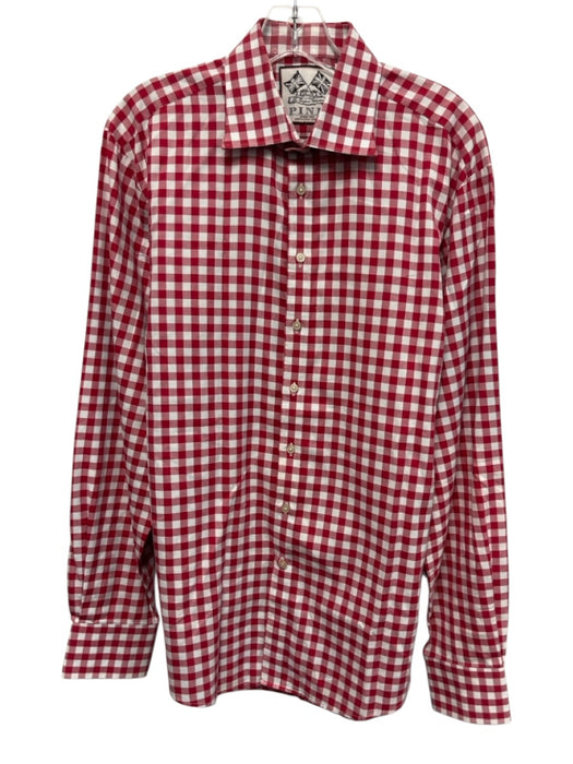 Thomas Pink Size 16.5 Red & White Cotton Gingham Button Up Long Sleeve Shirt Red & White / 16.5
