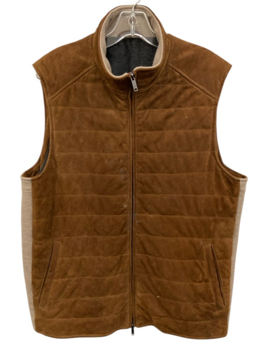 Luciano Barbera Size 50 Brown Suede Solid Vest Men's Jacket Brown / 50